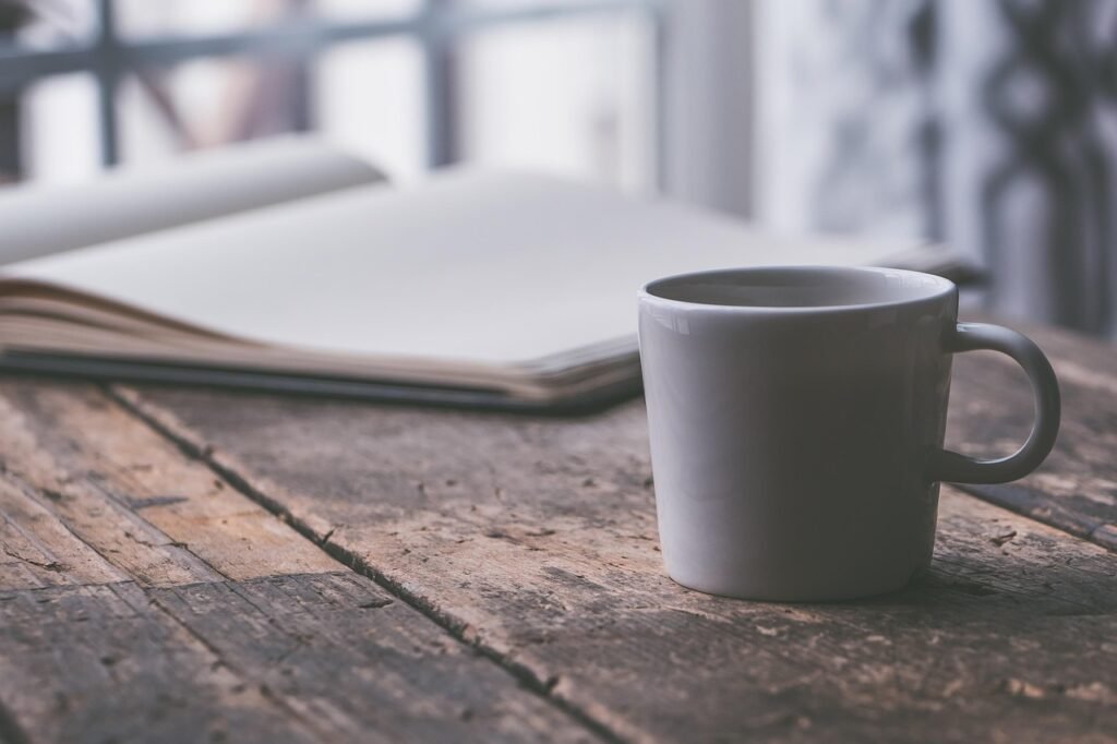 coffee, cup, table, drink, beverage, espresso, tea, mug, journal, tea cup, rustic, coffee cup, workspace, coffee break